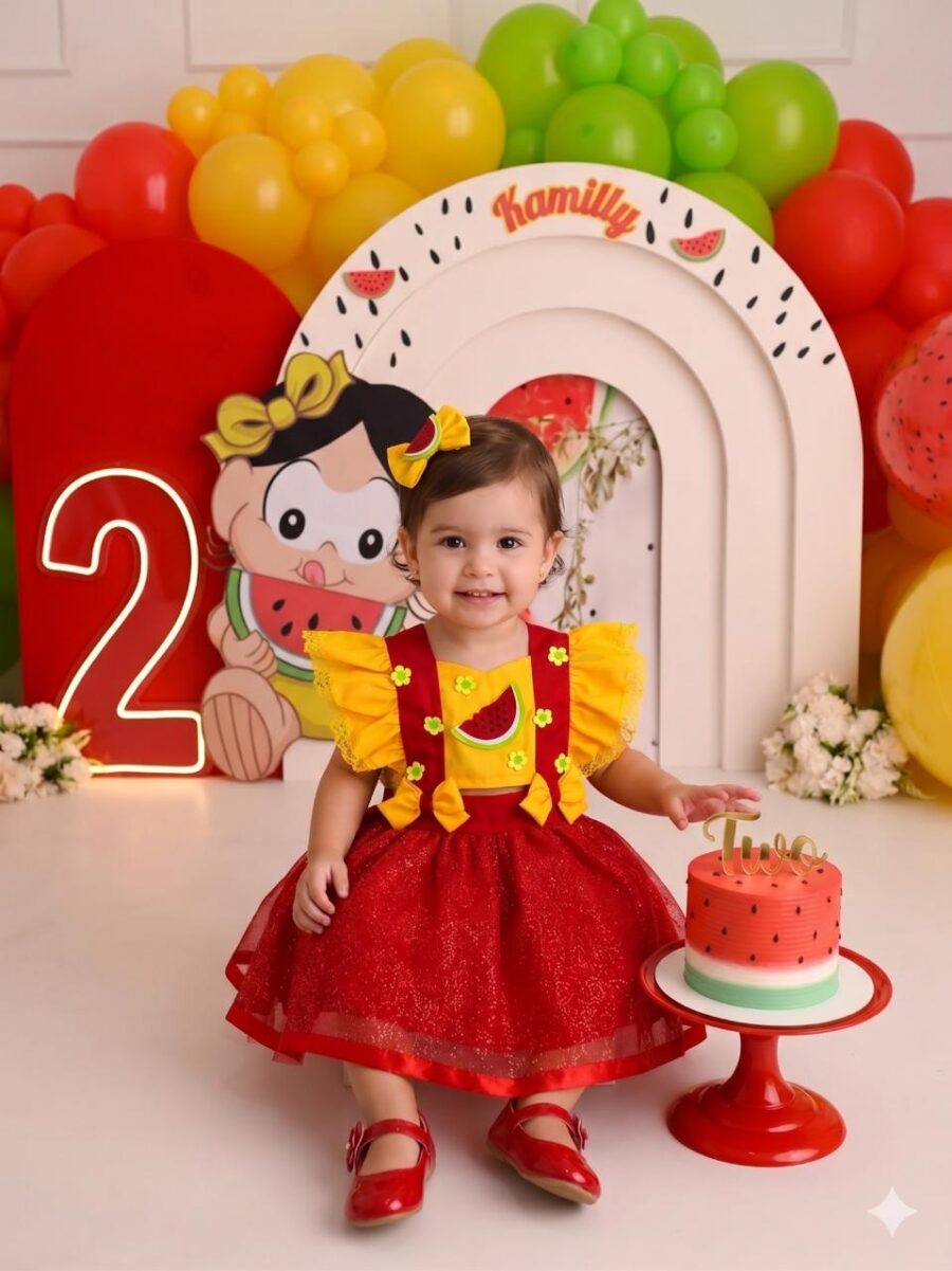Romper Vestido Infantil Belli Melancia Vermelho