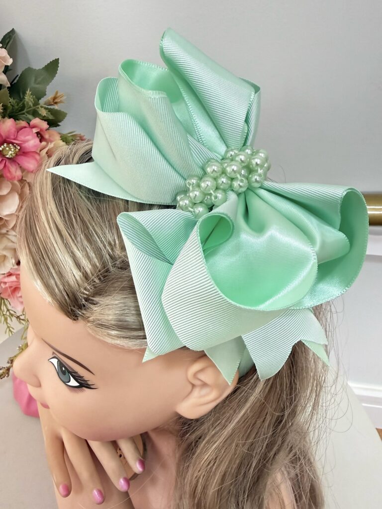 Tiara Infantil Maxi Nó Verde Claro com Pérolas