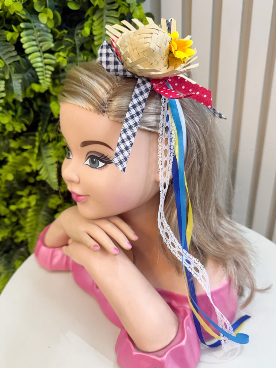 Tiara Junina Infantil Branca Chapéu de Palha e Girassol