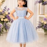 Vestido Infantil Azul com Renda e Tule de Brilho