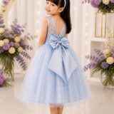 Vestido Infantil Azul com Renda e Tule de Brilho