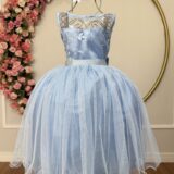Vestido Infantil Azul com Renda e Tule de Brilho