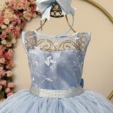 Vestido Infantil Azul com Renda e Tule de Brilho
