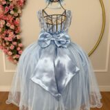 Vestido Infantil Azul com Renda e Tule de Brilho