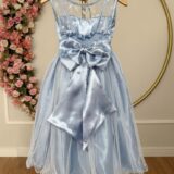 Vestido Infantil Azul com Renda e Tule de Brilho
