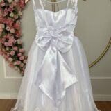 Vestido Infantil Branco Renda Metalizada e Tule Glitter