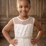 Vestido Infantil Festa Off White Cetim Tule Brilho e Renda