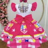 Vestido Junino Infantil Arraiá Pink Coração Colorido