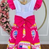 Vestido Junino Infantil Arraiá Pink Coração Colorido