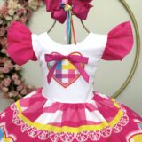 Vestido Junino Infantil Arraiá Pink Coração Colorido