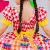 Vestido Junino Infantil Xadrez Vermelho Balões Coloridos