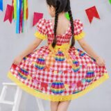 Vestido Junino Infantil Xadrez Vermelho Balões Coloridos