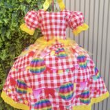 Vestido Junino Infantil Xadrez Vermelho Balões Coloridos