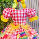 Vestido Junino Infantil Xadrez Vermelho Balões Coloridos