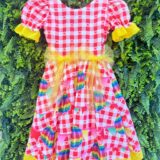 Vestido Junino Infantil Xadrez Vermelho Balões Coloridos