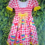Vestido Junino Infantil Xadrez Vermelho Balões Coloridos
