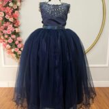 Vestido Infantil Dama de Honra Longo Azul Marinho Pérolas