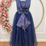 Vestido Infantil Dama de Honra Longo Azul Marinho Pérolas