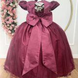Vestido Infantil Dama Longo Marsala Tafetá Renda e Tule