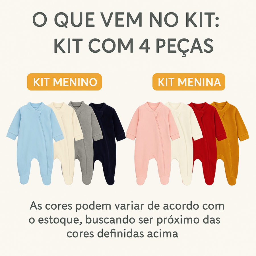 Kit 4 Macacões Plush Bebê Maternidade Menino ou Menina