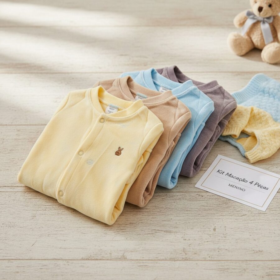 Kit 4 Macacões Plush Bebê Maternidade Menino ou Menina