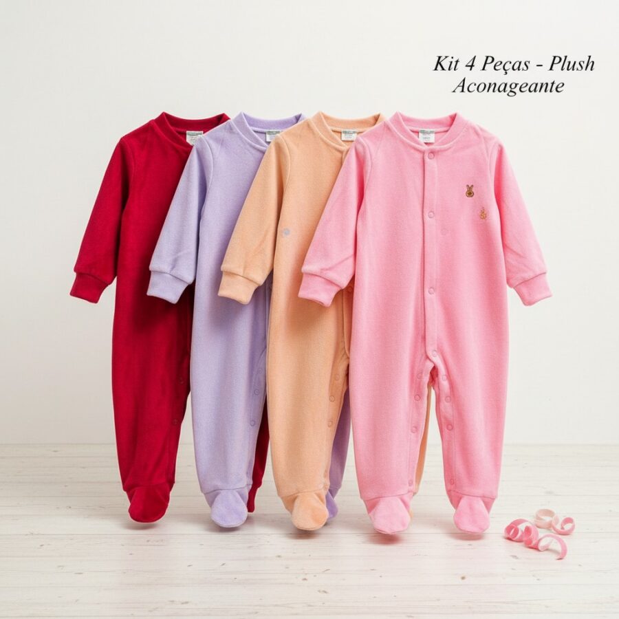 Kit 4 Macacões Plush Bebê Maternidade Menino ou Menina