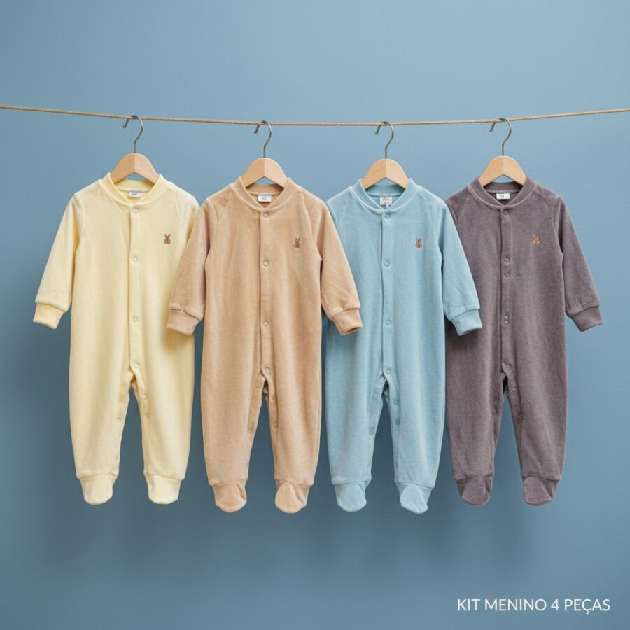 Kit 4 Macacões Plush Bebê Maternidade Menino ou Menina