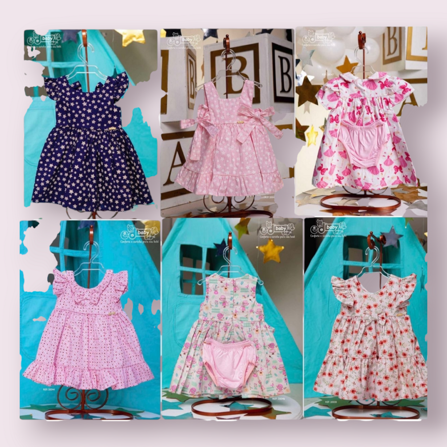 Vestido de Bebê Estampado com Calcinha Tapa Fralda Algodão