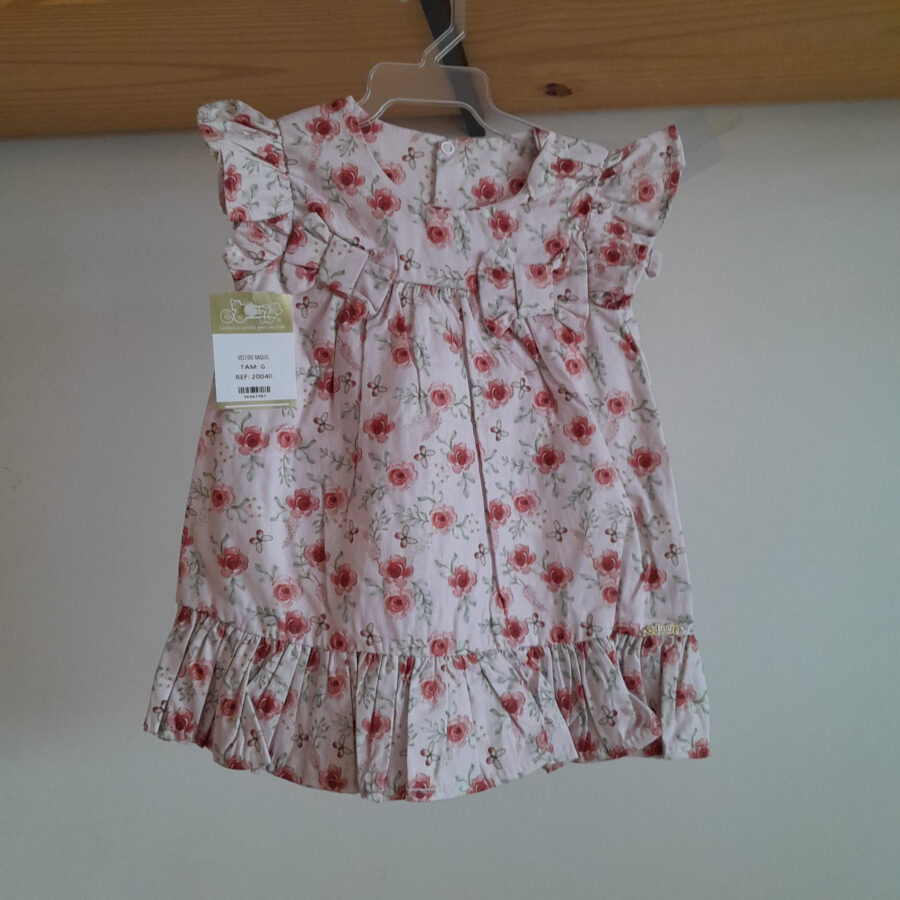 Vestido de Bebê Estampado com Calcinha Tapa Fralda Algodão