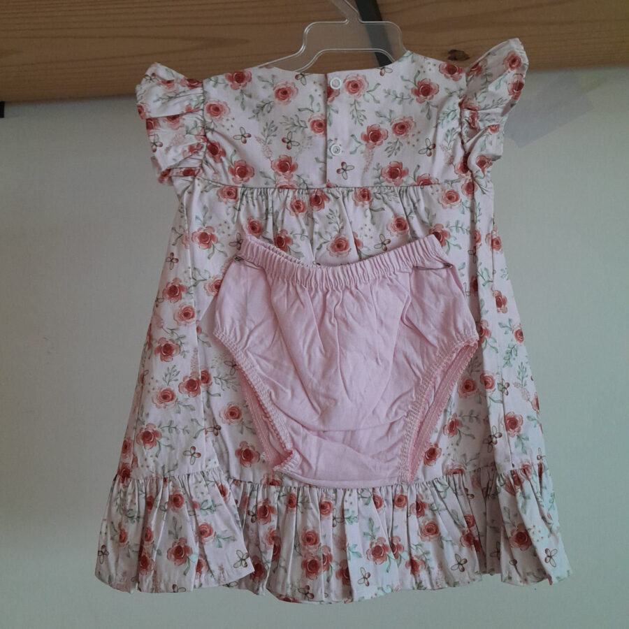 Vestido de Bebê Estampado com Calcinha Tapa Fralda Algodão