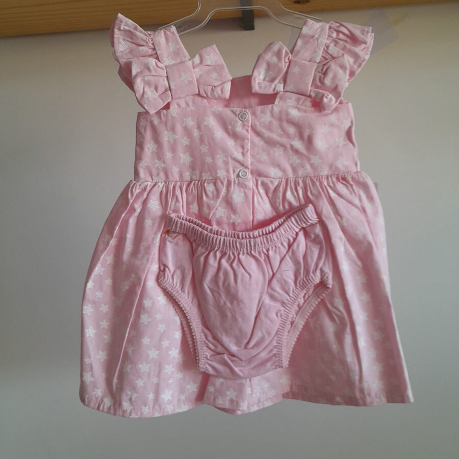 Vestido de Bebê Estampado com Calcinha Tapa Fralda Algodão