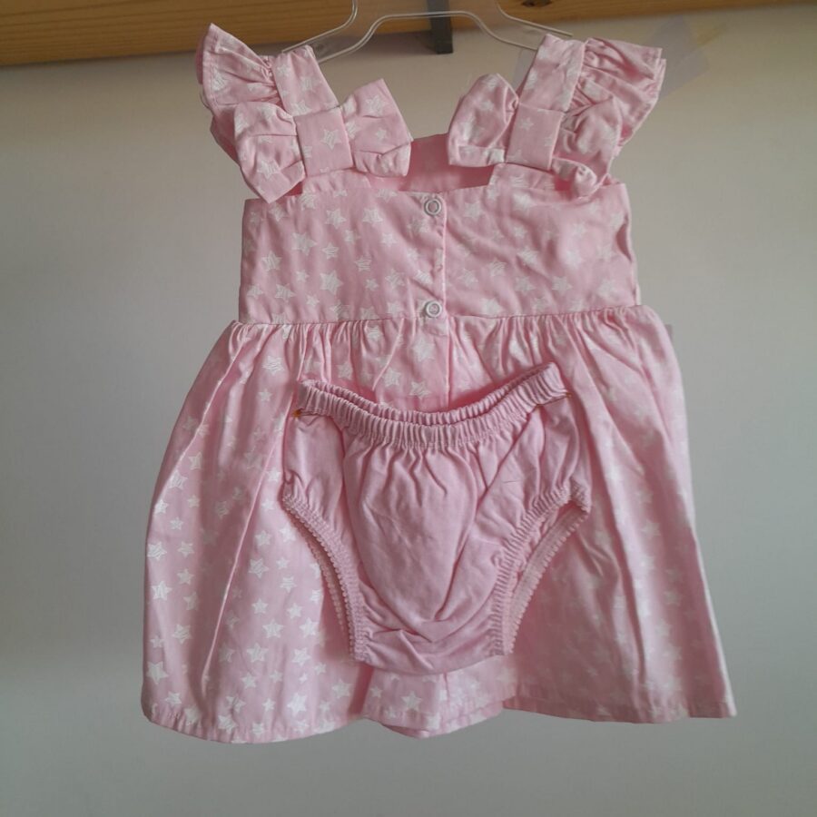 Vestido de Bebê Estampado com Calcinha Tapa Fralda Algodão