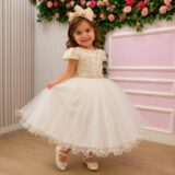 Vestido Infantil Julieta Menina Bonita Off-white Tule Pérola