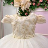 Vestido Infantil Julieta Menina Bonita Off-white Tule Pérola