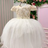 Vestido Infantil Julieta Menina Bonita Off-white Tule Pérola