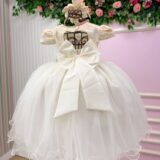 Vestido Infantil Julieta Menina Bonita Off-white Tule Pérola