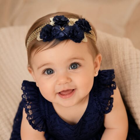 Faixa Tiara Infantil Belli Jardim Azul Petróleo com Dourado
