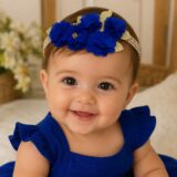 Faixa Tiara Infantil Belli Jardim Azul Royal com Dourado