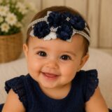 Faixa Tiara Infantil Belli Jardim Azul Petróleo com Prata