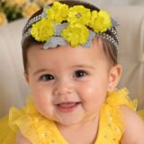Faixa Tiara Infantil Belli Jardim Amarelo com Prata