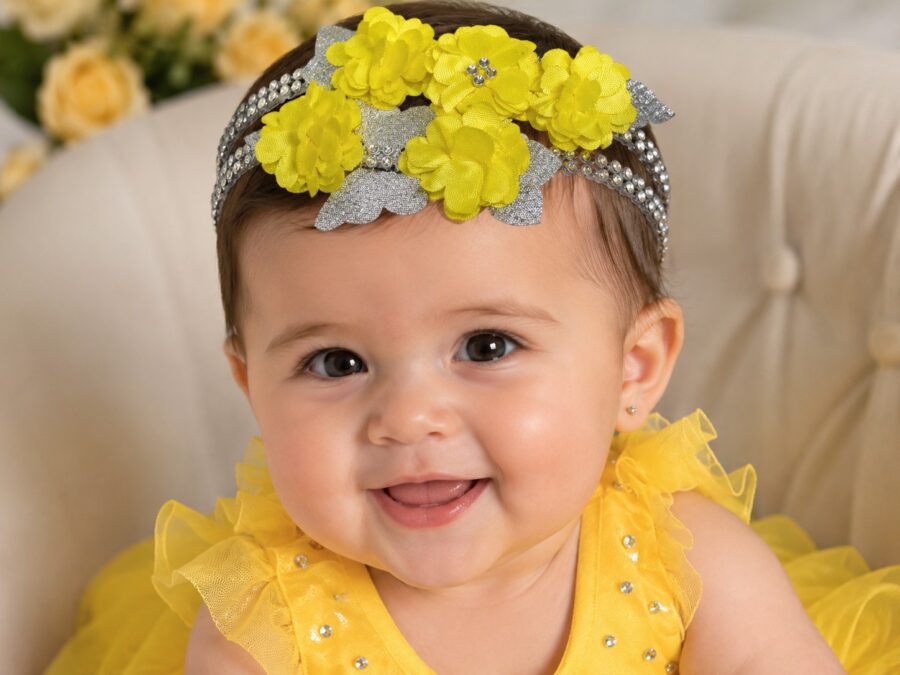Faixa Tiara Infantil Belli Jardim Amarelo com Prata
