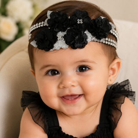 Faixa Tiara Infantil Belli Jardim Preto com Prata