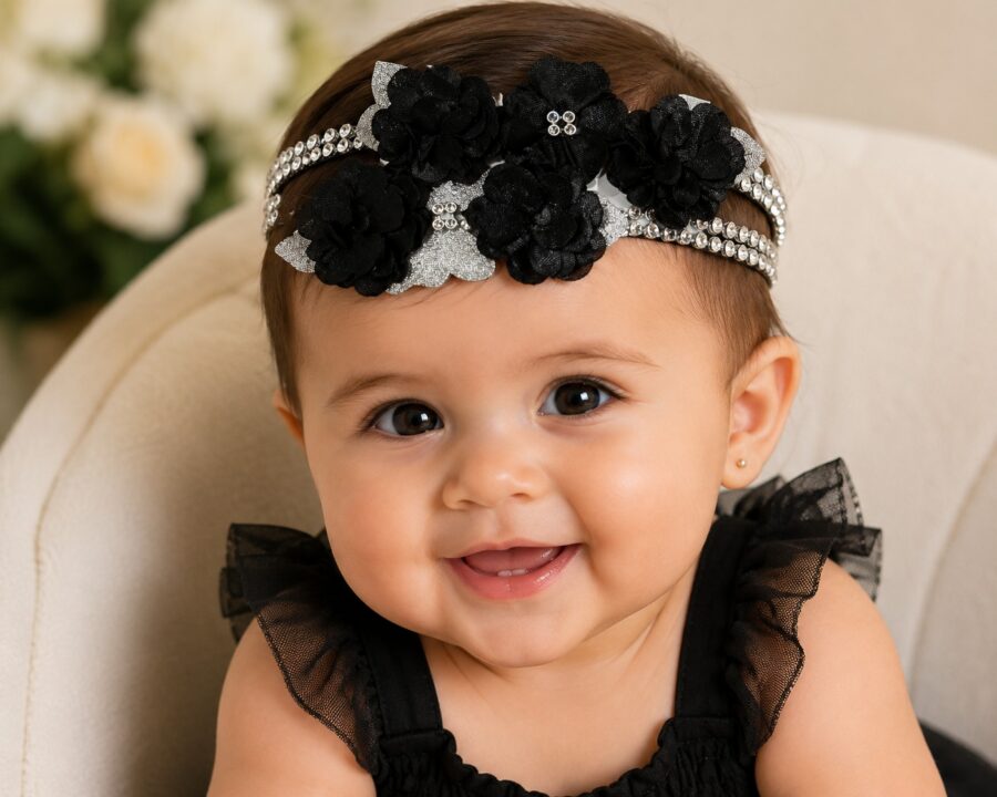 Faixa Tiara Infantil Belli Jardim Preto com Prata