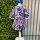 Conjunto Infantil Cropped Florido Rosa e Azul Primavera