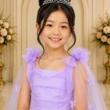 Vestido Infantil Longo Lilás Borboletas e Pérolas Dama