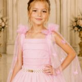 Vestido Infantil Longo Rosa com Borboletas Dama Festa