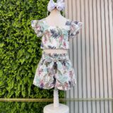 Conjunto Infantil Cropped e Saia Florida Colorida Casual