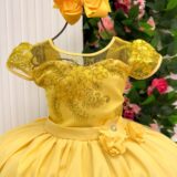 Vestido Longo Infantil Carol Mini Miss Amarelo Renda e Tule