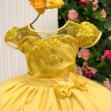 Vestido Longo Infantil Carol Mini Miss Amarelo Renda e Tule