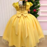 Vestido Longo Infantil Carol Mini Miss Amarelo Renda e Tule